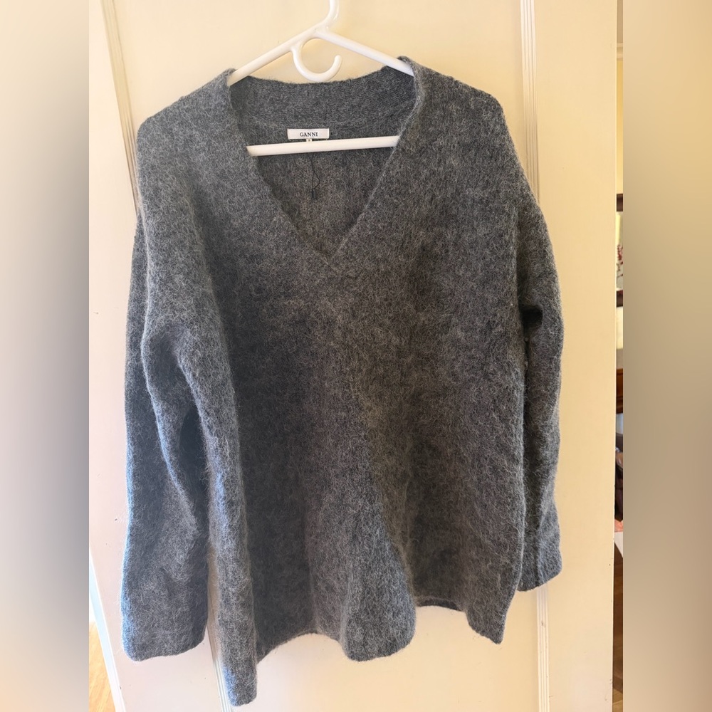 Ganni Charcoal V-Neck Sweater
